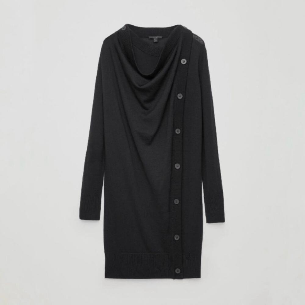 Cos Black Wool Button Front Sweater Tunic Dress S… - image 4